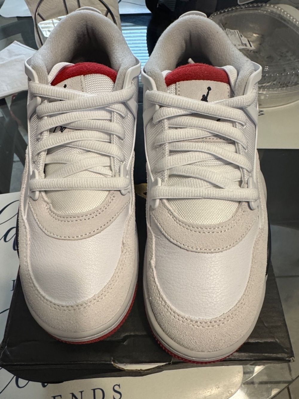 Jordan Kids White and Red Low-Top Sneakers